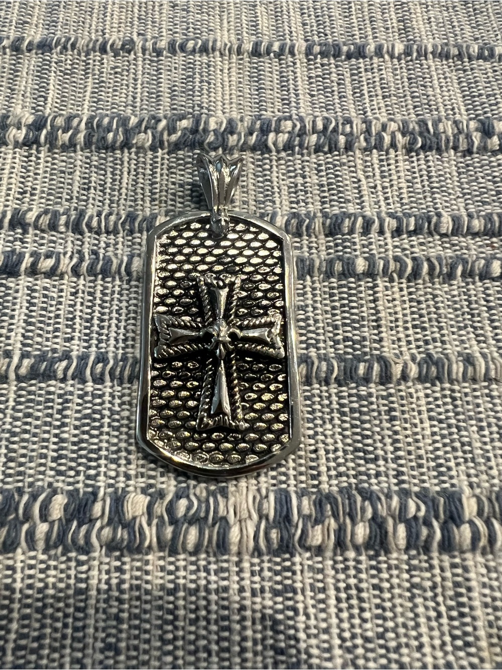 Stainless Steel Cross Pendant Dog Tag Style Silver Plated